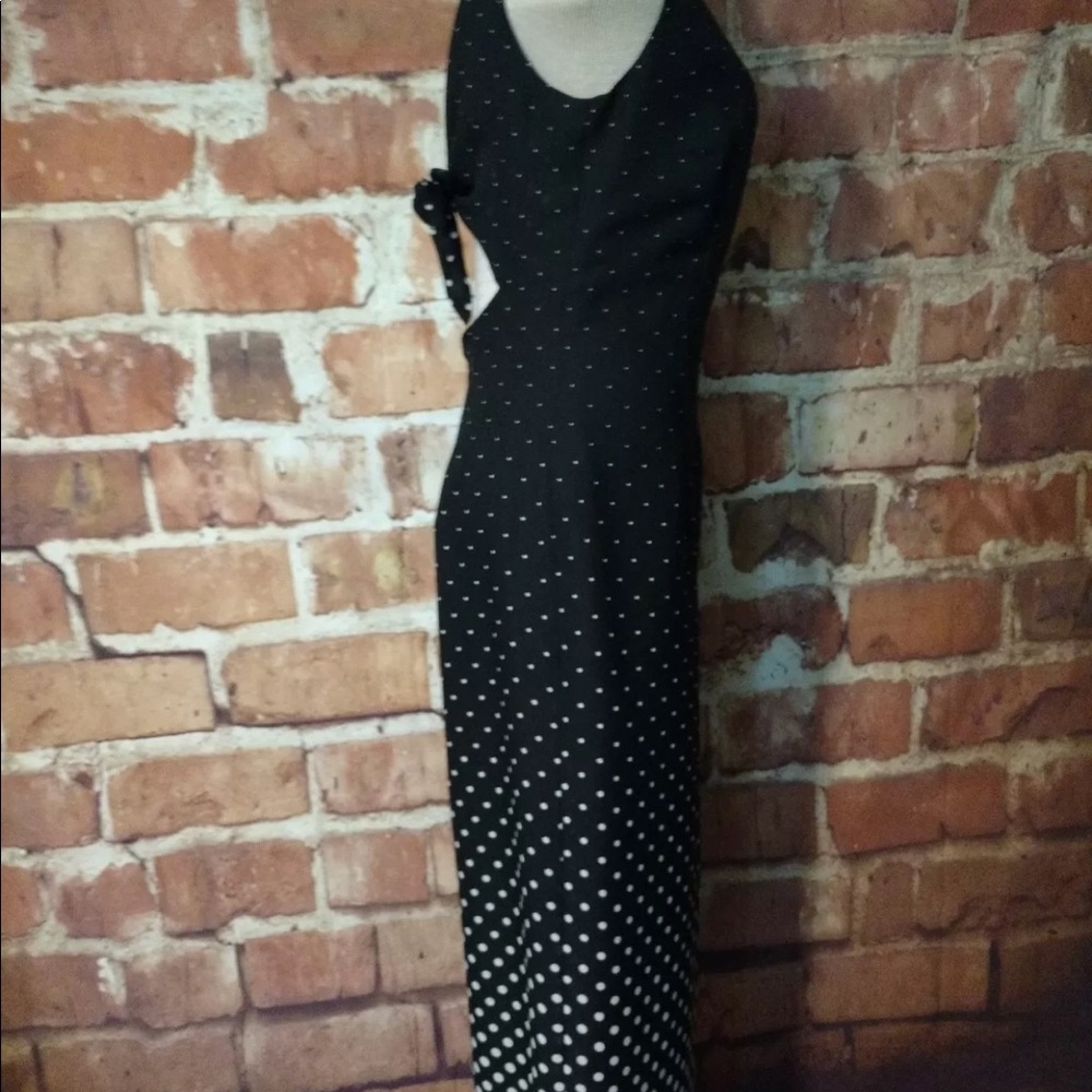 Maggy London black and white polka dot dress.